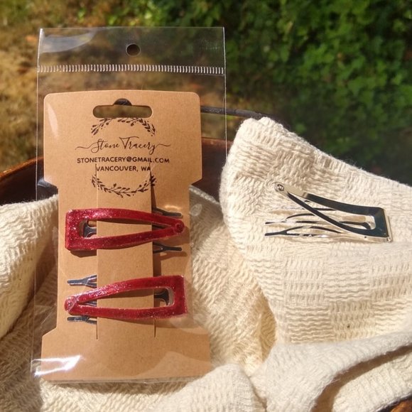 Hand Painted Double Grip Hair Clips - Cherry Glitter - Picture 1 of 4